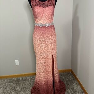 Pink Sleeveless Halter Slit Gown for Prom